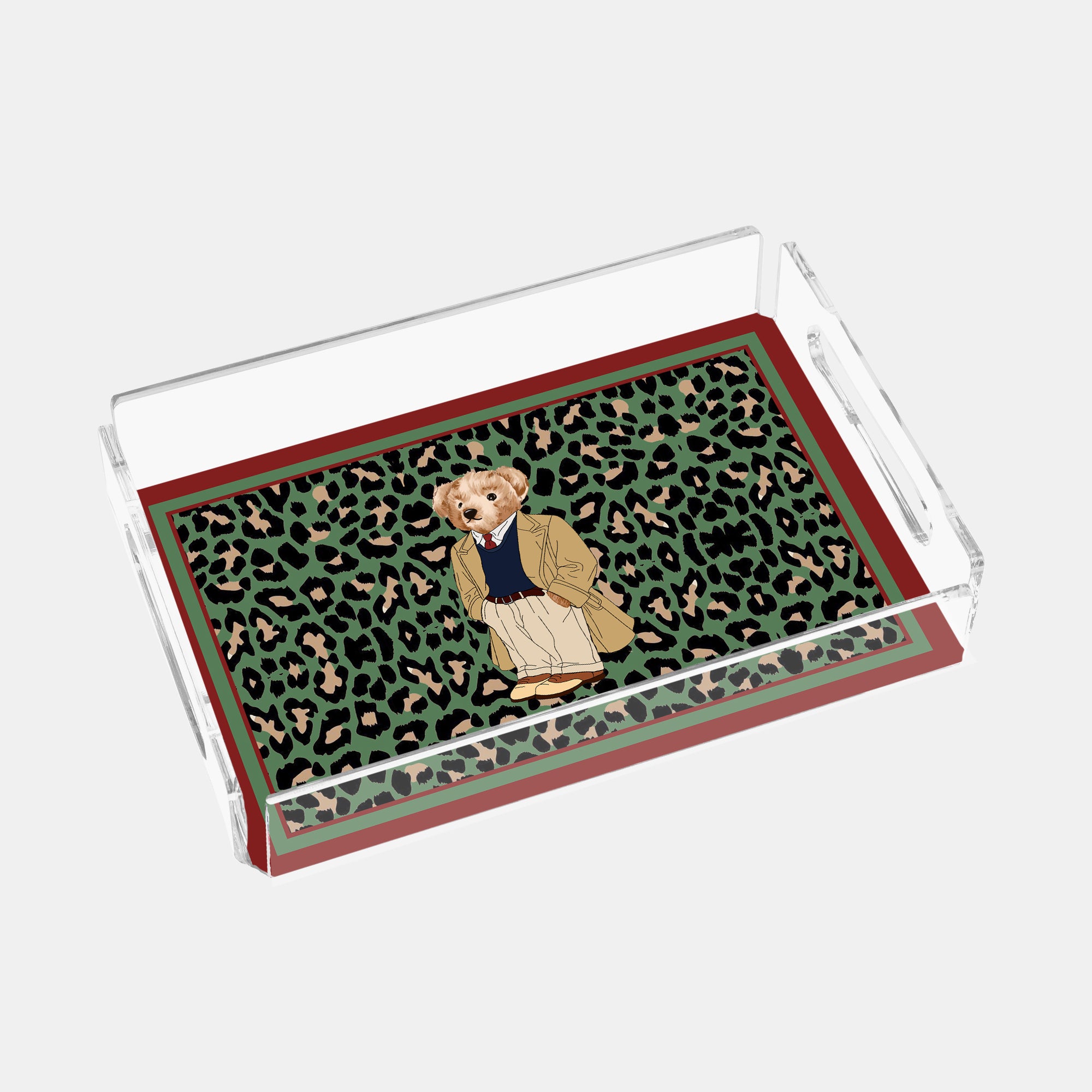 Leopar Teddy Bear 25x17 Pleksi Tepsi