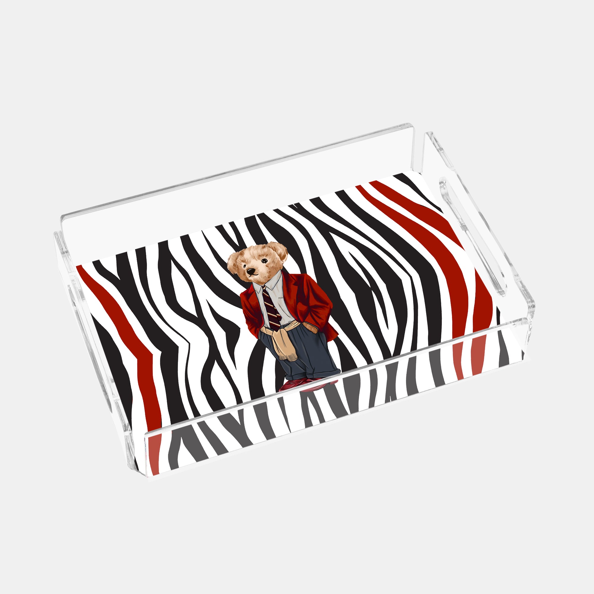 Zebra Teddy Bear 25x17 Pleksi Tepsi