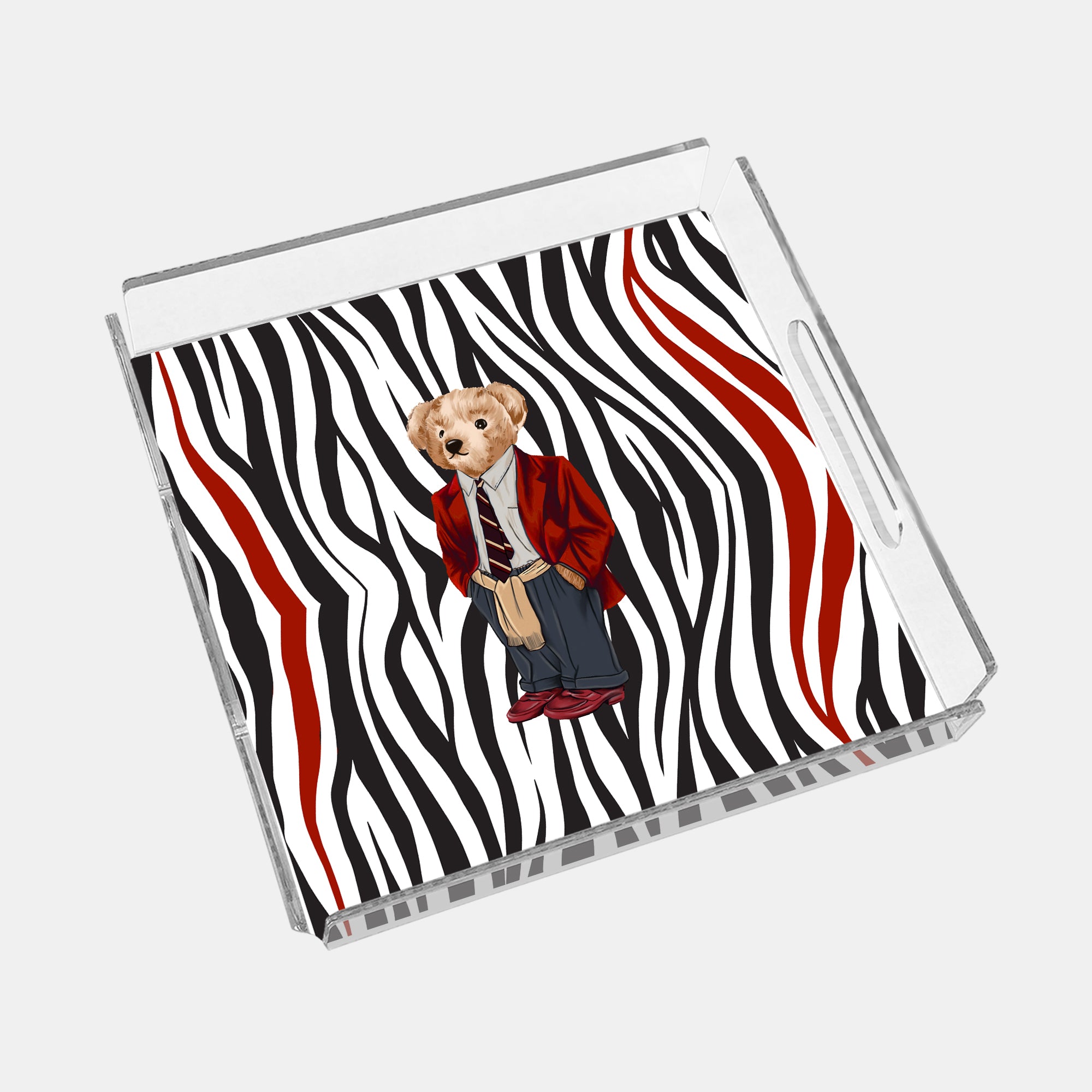 Zebra Teddy Bear 35x35 Pleksi Tepsi