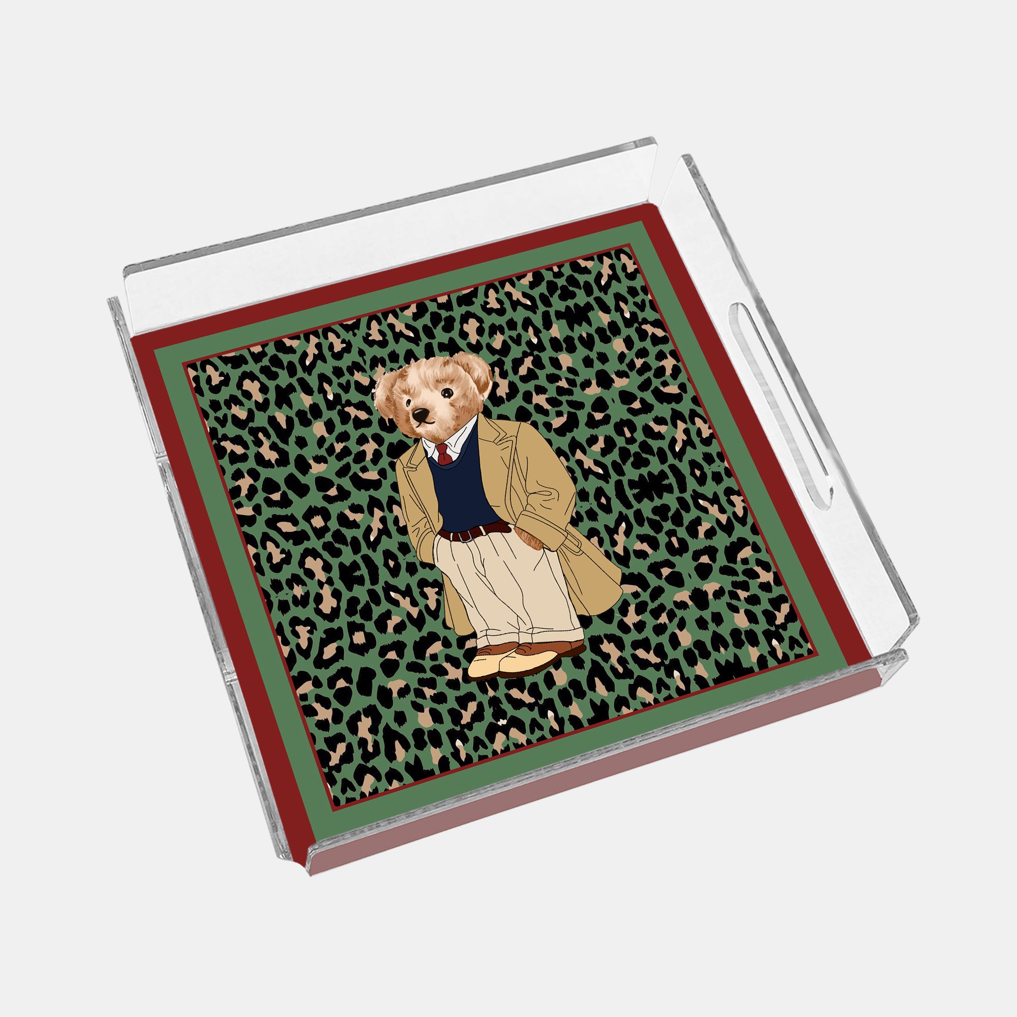 Leopar Teddy Bear 35x35 Pleksi Tepsi