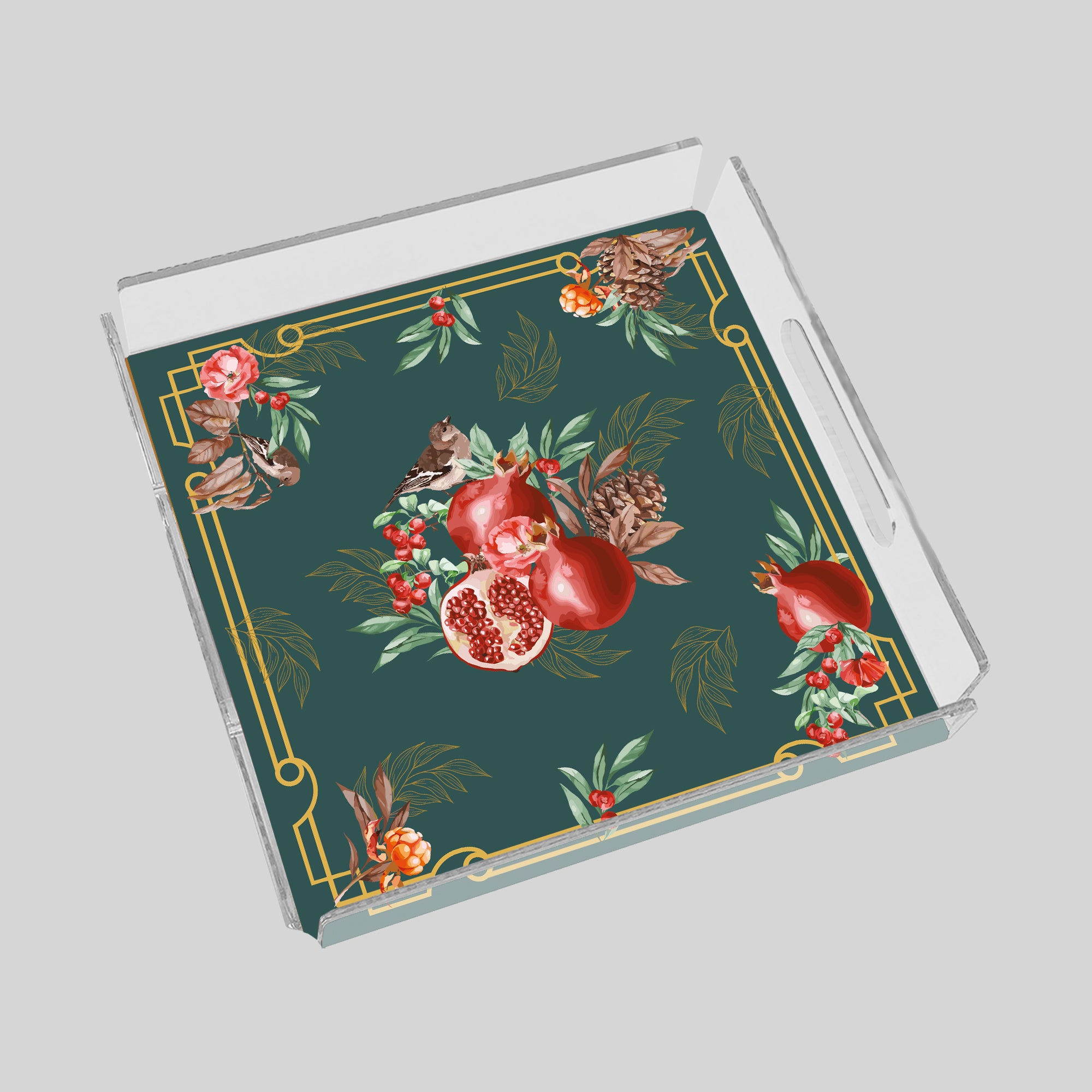 Pomegranate Green 35x35 Pleksi Tepsi