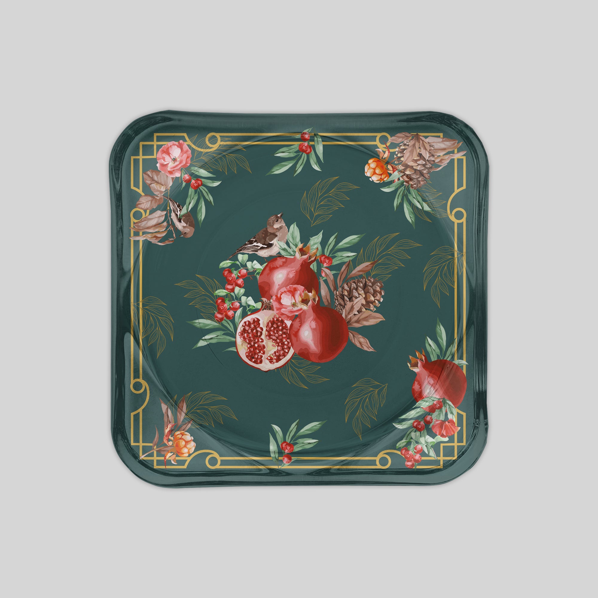 Pomegranate Green Cam Bardak Altlığı & Mum Tabağı