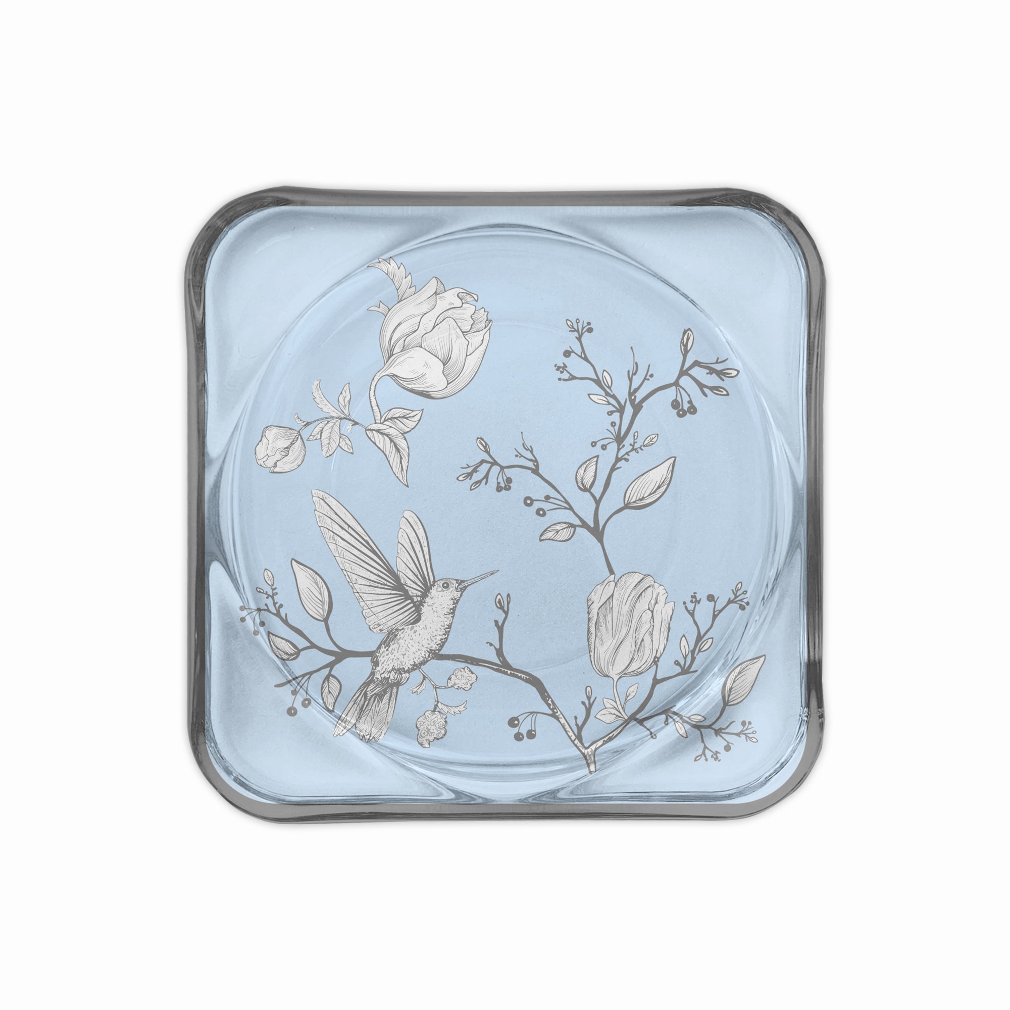 Rose Glow Blue Cam Bardak Altlığı & Mum Tabağı