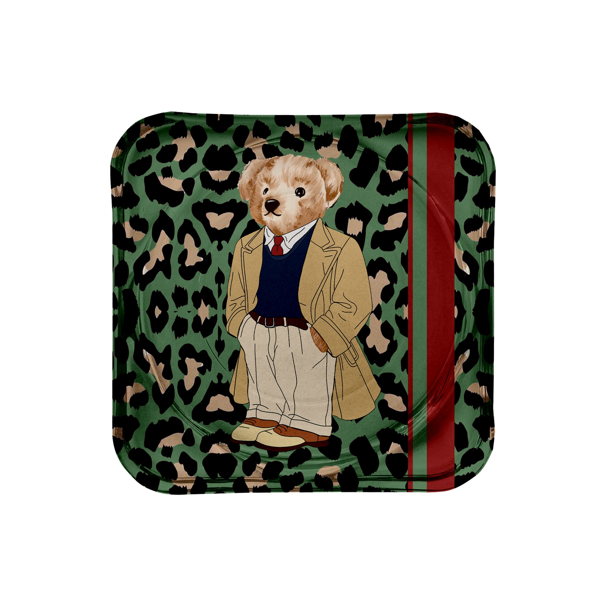 Leopar Teddy Bear Cam Bardak Altlığı & Mum Tabağı