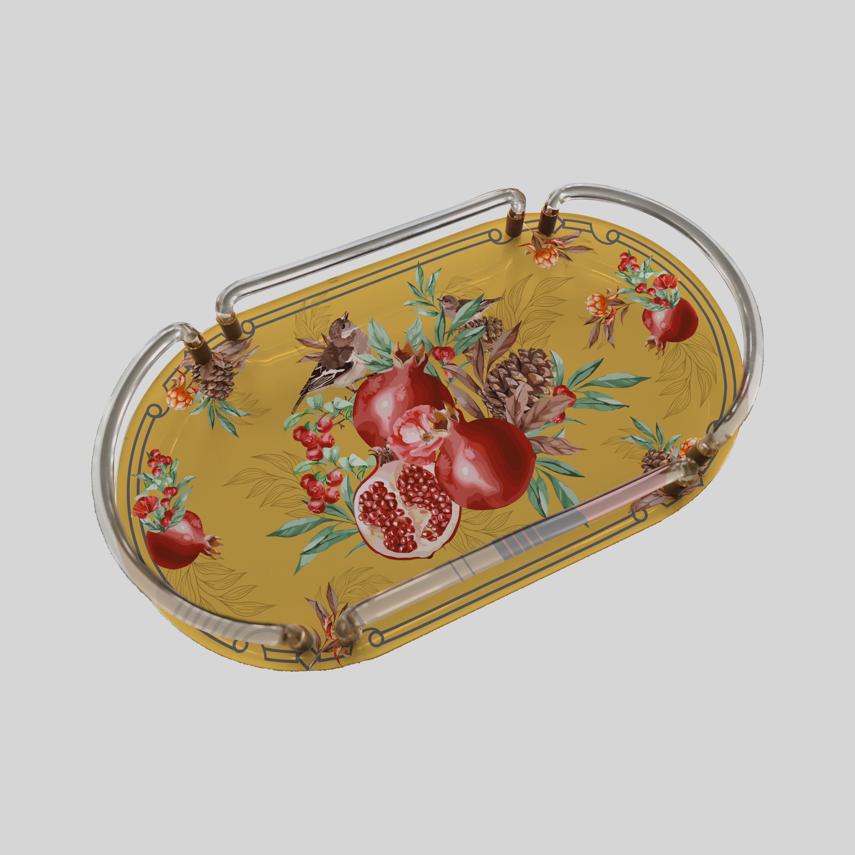 Pomegranate Yellow Oval Pleksi Tepsi