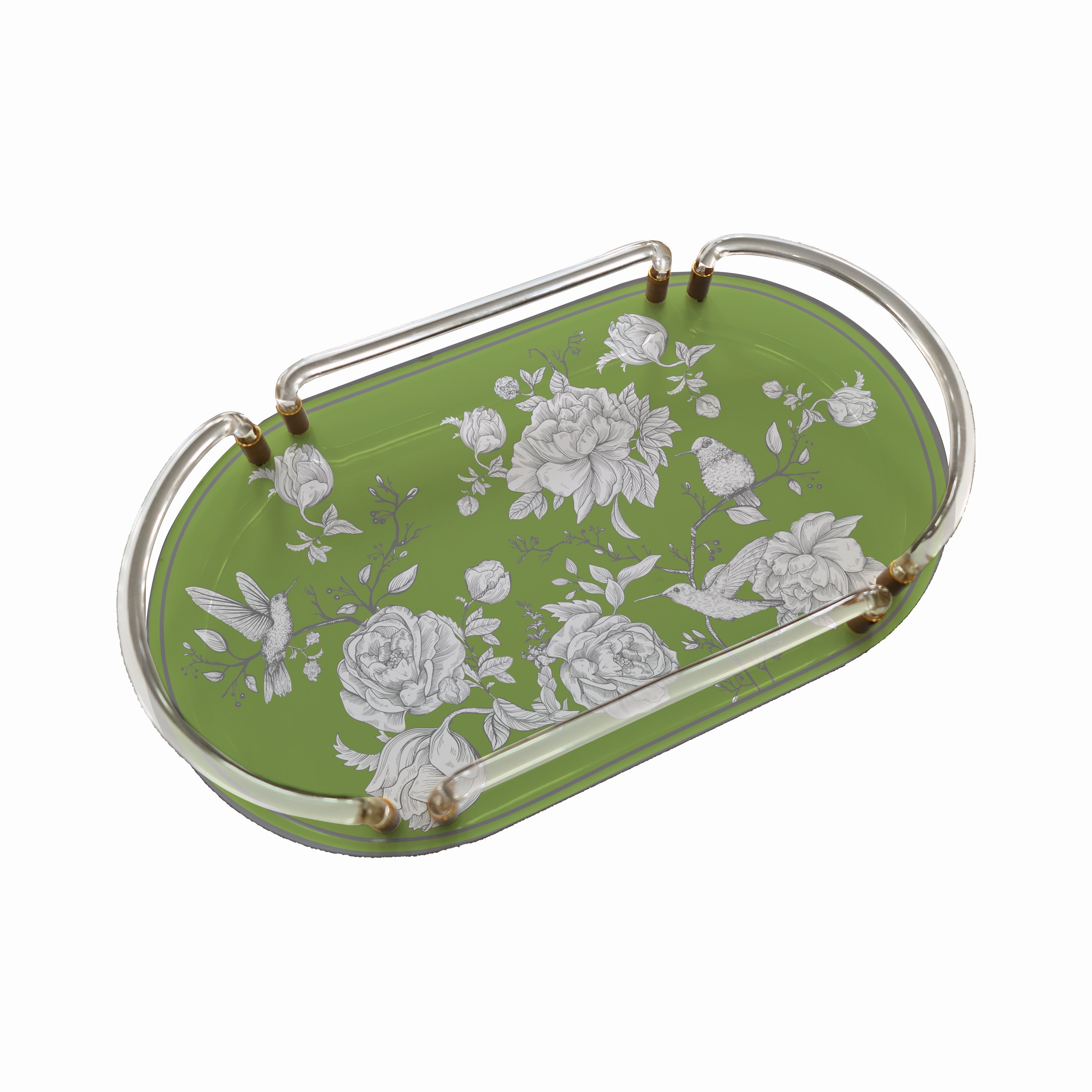 Rose Glow Green Oval Pleksi Tepsi