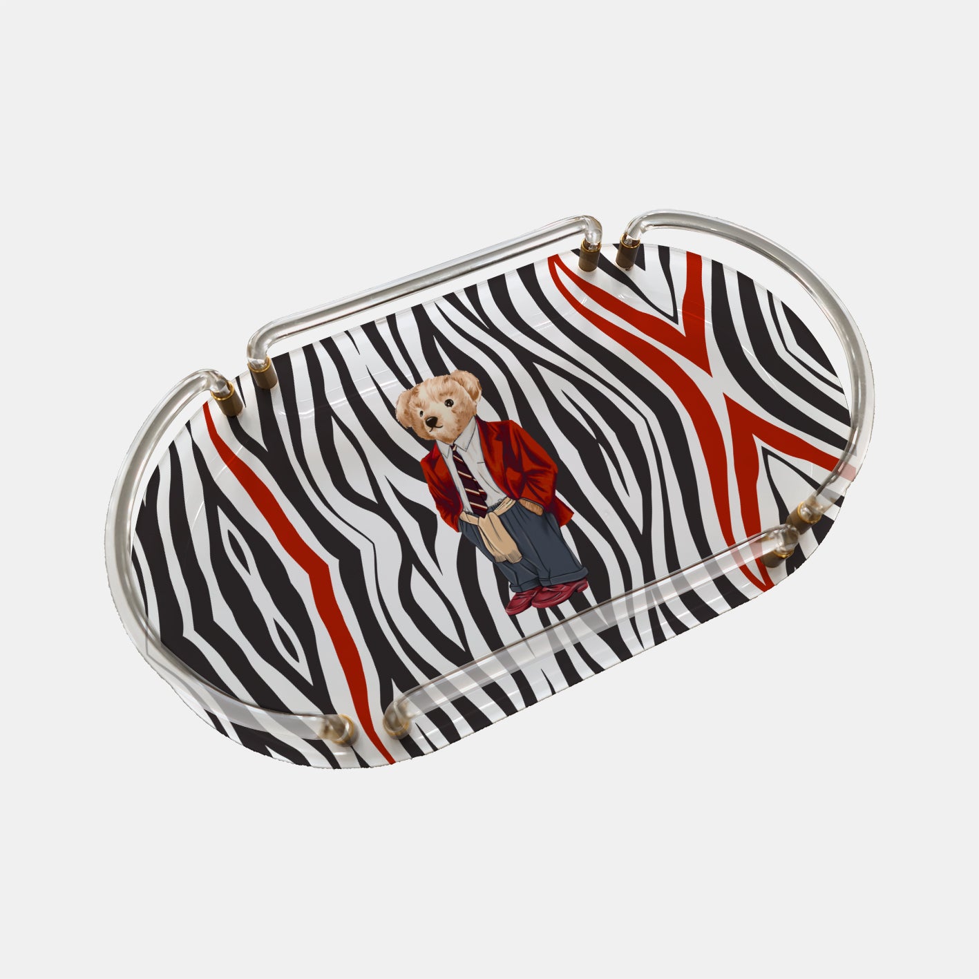 Zebra Teddy Bear Oval Pleksi Tepsi